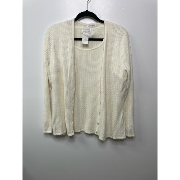 2 Piece Cardigan Sweater Set Long Sleeve T-Shirt Top Cream Knit Large Fisherman - Picture 10 of 15